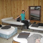 Our room! Because we were a couple, we got the roll together both ways double bed in the corner!