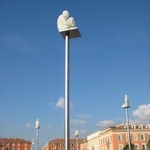 Fancy art on poles, we think they are going to be lights