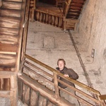 Climbing the rickity staircase.