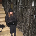 Our WIFI spot - in the stairwell of our hotel :P
