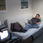 The tang mattress couch and Dukey the old imac (good for music and everything else :-) )