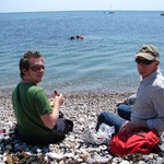 Chip Buttie and Cheese Sammy on Beer's pebbly beach