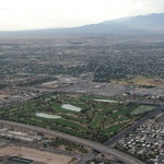 The green of a golf course, in the middle of nothing.