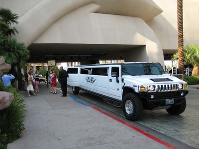 Piling into the stretch Hummer on the way to "a Little White Chapel"
