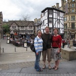 Pat, Tom and Gini in front of the oldest pub in Manchester