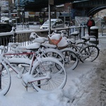 Snow day and bikes, Kilburn 2008
