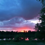 The beautiful sunset view from our riverside camp spot