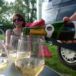 Celebrating our return with a tasty drop of champagne 