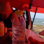 Red lunch by the beach