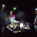 The head lamps came on as we cooked outside