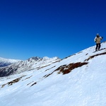 Traversing a black diamond trail on Treble Cone