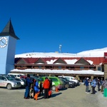 A large clock tower viewable from the ski field