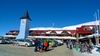 A large clock tower viewable from the ski field