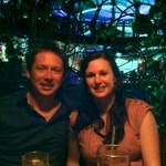 In the bird cage at the bar with plants