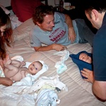 After bath time fun on the bed.